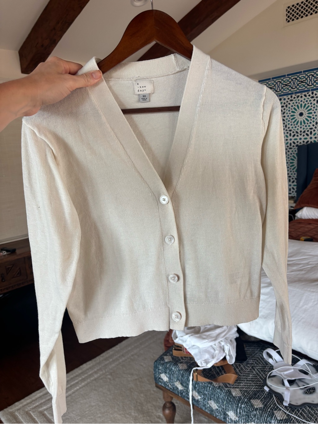 A New Day Cream V-Neck Button Front Cardigan